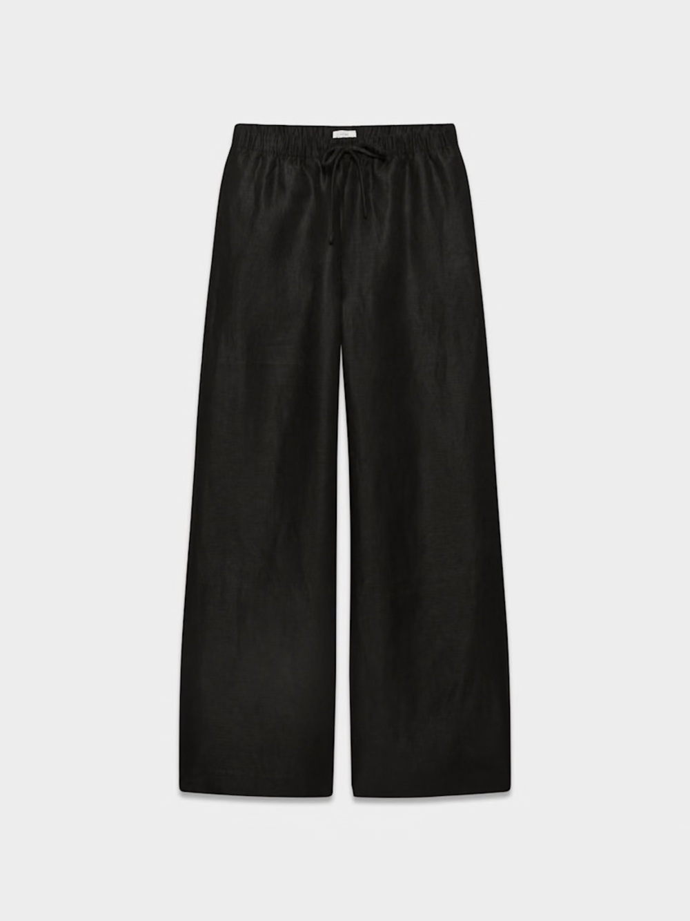 Linen-Blend Black Wide-Leg Drawstring Pants